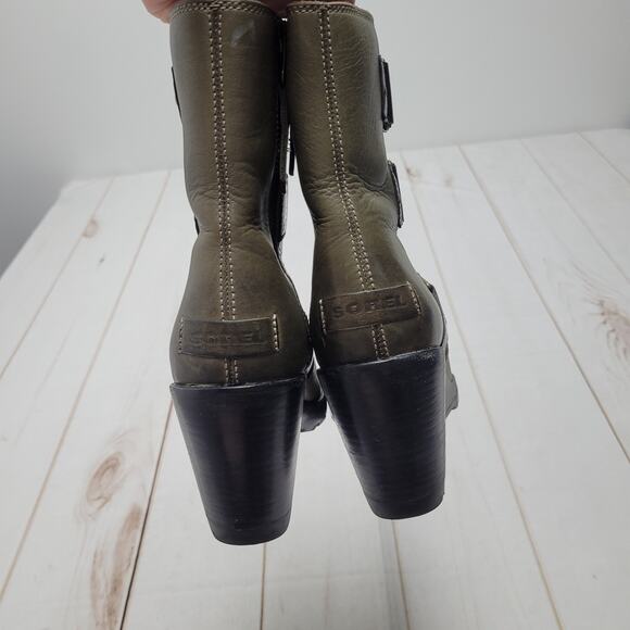 Sorel after hours green leather buckle wedges wedge boots waterproof gorpcore - Picture 5 of 8
